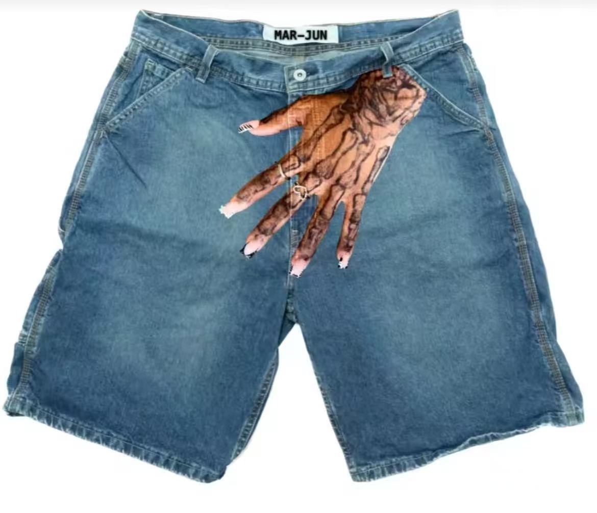 Streetwear Brand Shorts - Y2K Baggy Denim Shorts vintage Finger