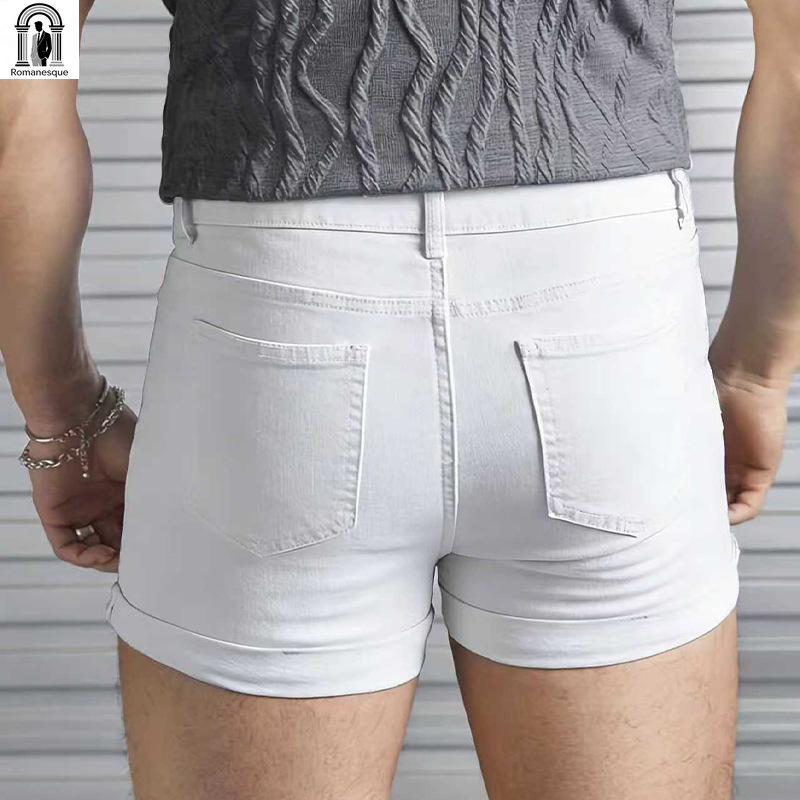 Men's Sexy Slim Fit White Deni - Streetwear Brand Shorts avaliação e preço